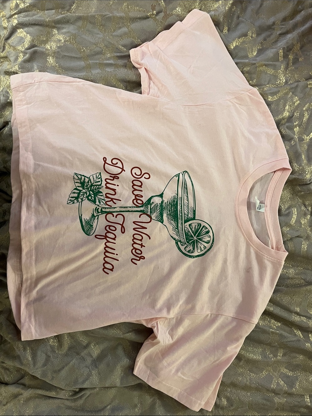 Pink Short Sleeve Tee with Save Water Drink Tequila